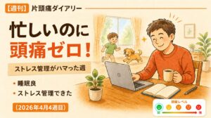 【週刊】片頭痛ダイアリーのアイキャッチ画像。今週頭痛がなかった原因は、良い睡眠とスレス管理