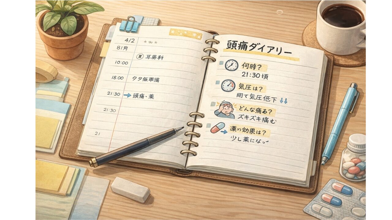 手書きの頭痛ダイアリーのイメージ画像