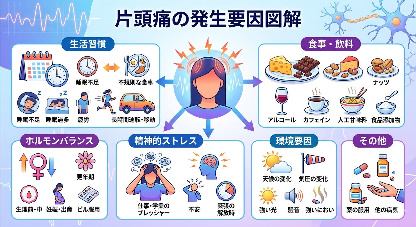 片頭痛のさまざまな発生要因