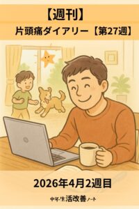 週刊の片頭痛ダイアリー（2026年2週目）のアイキャッチ画像。パパが元気そうな画像